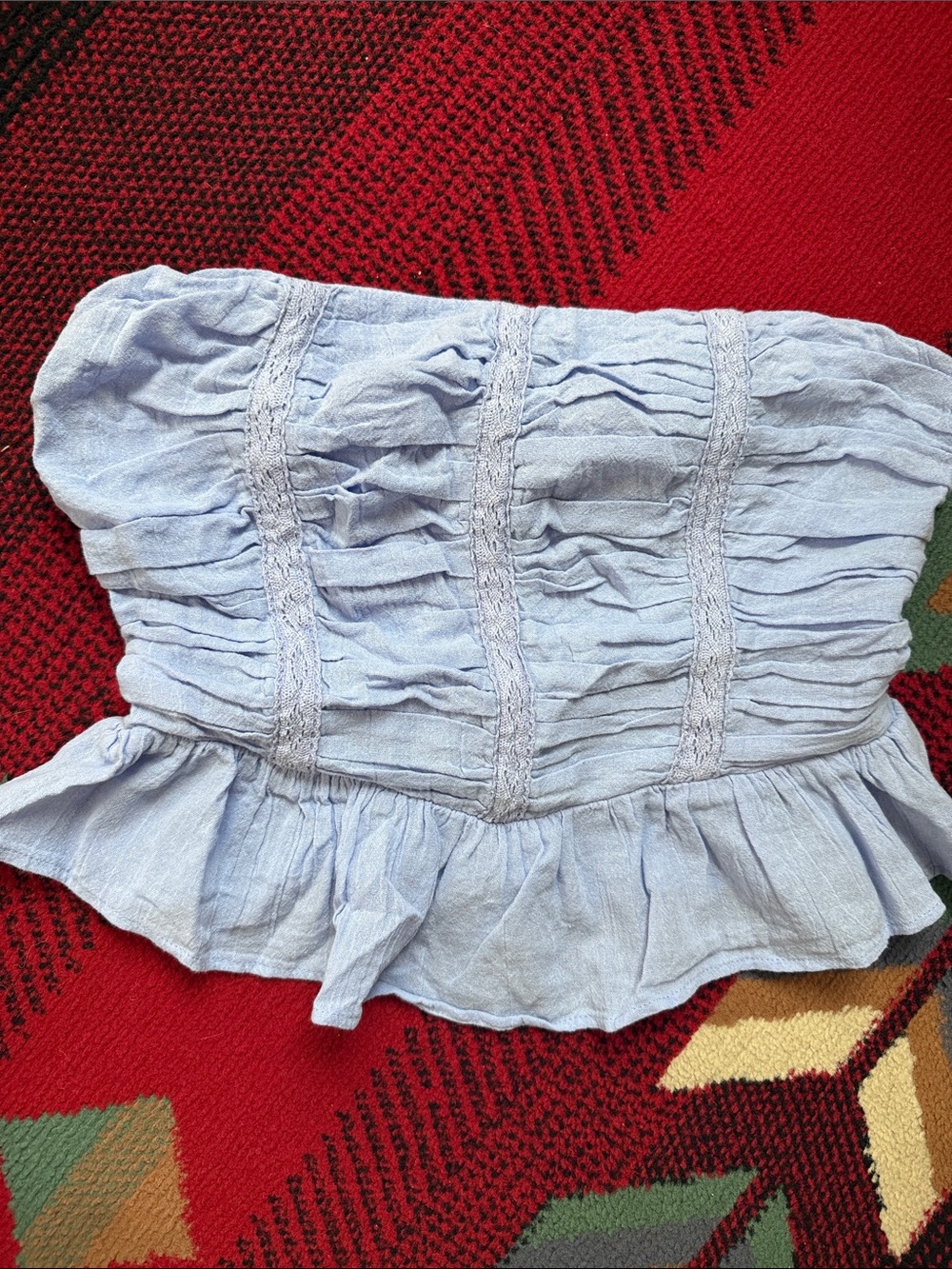 Free People Light Blue Strapless Ruffle Peplum Camisole
